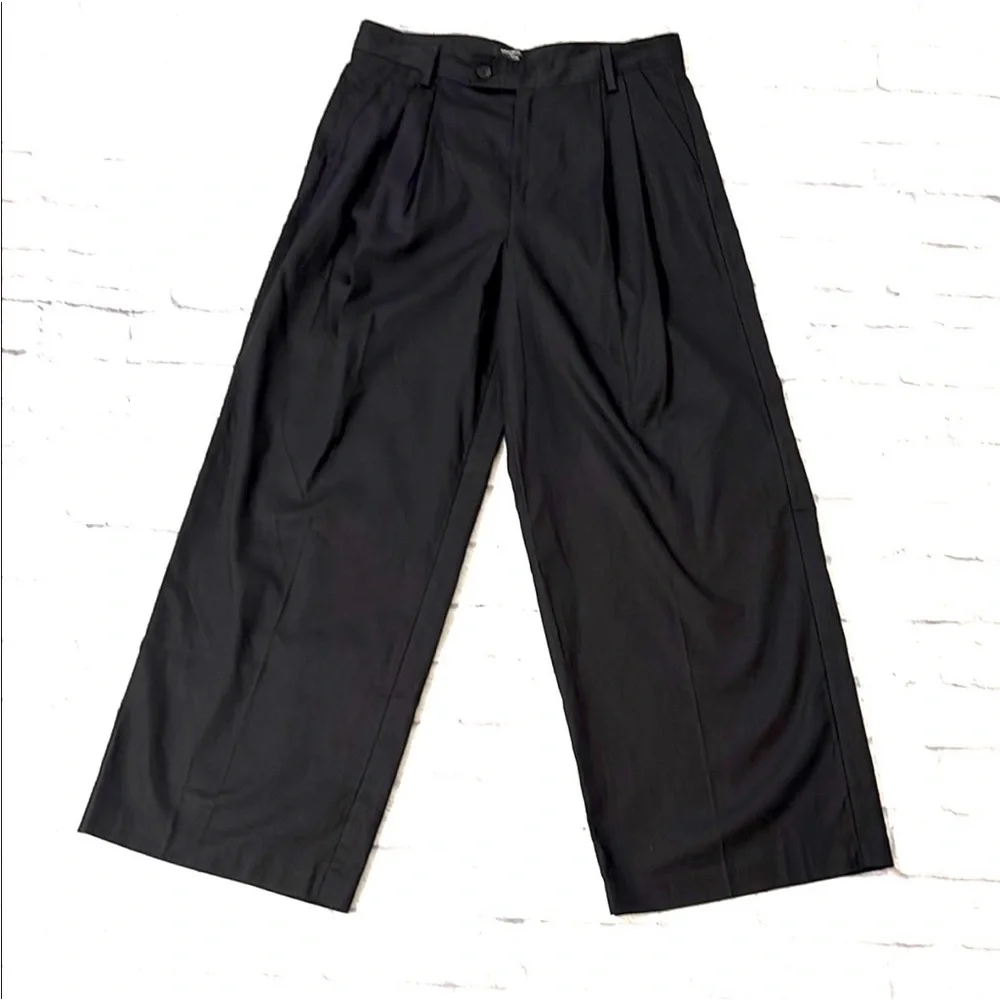 Banana Republic Linen Blend Pants Black Wide Leg Pleated Front Size 12 NWT